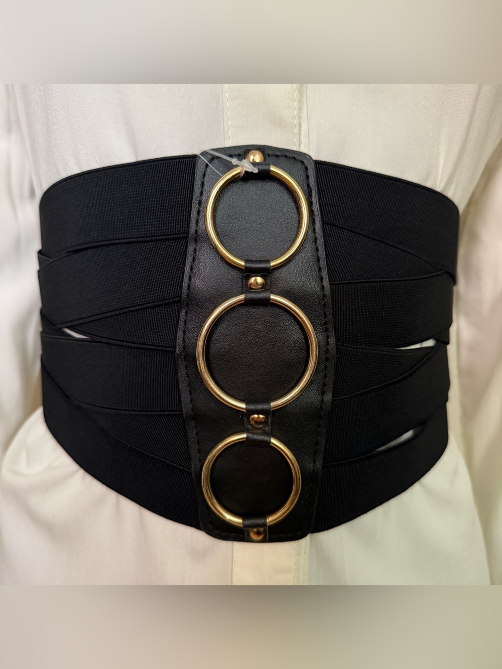 Black elastic waistband strappy corset belt - Picture 1 of 8
